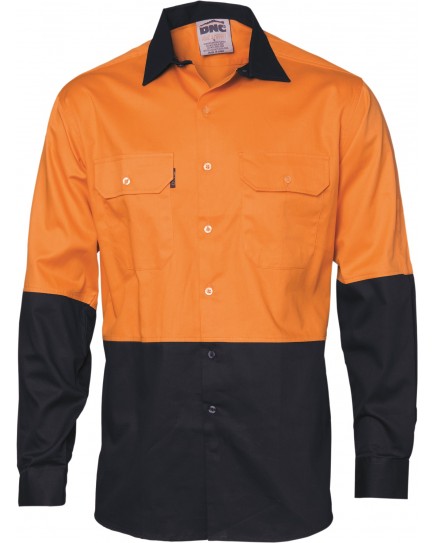 HiVis Two Tone Cotton Drill Shirt - Long Sleeve